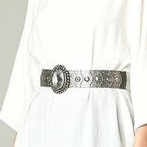 Accessories - Vintage 80s Silver Tone Concho Stretch Belt Rhinestone Buckle Western Boho Disco